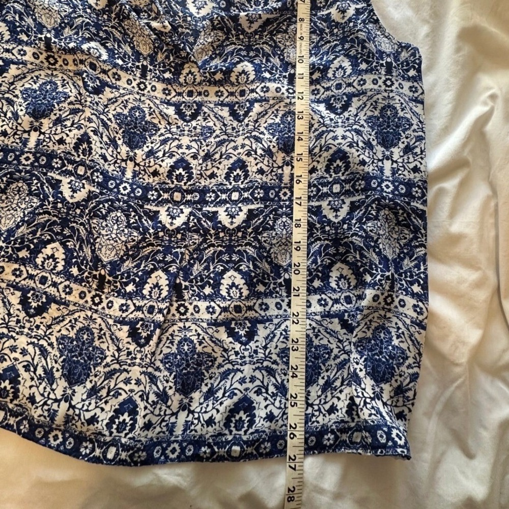 Laundry by Shelli Segal Blouse Women Blue Damask Sleeveless Boho Coastal Chic XL - Picture 6 of 7